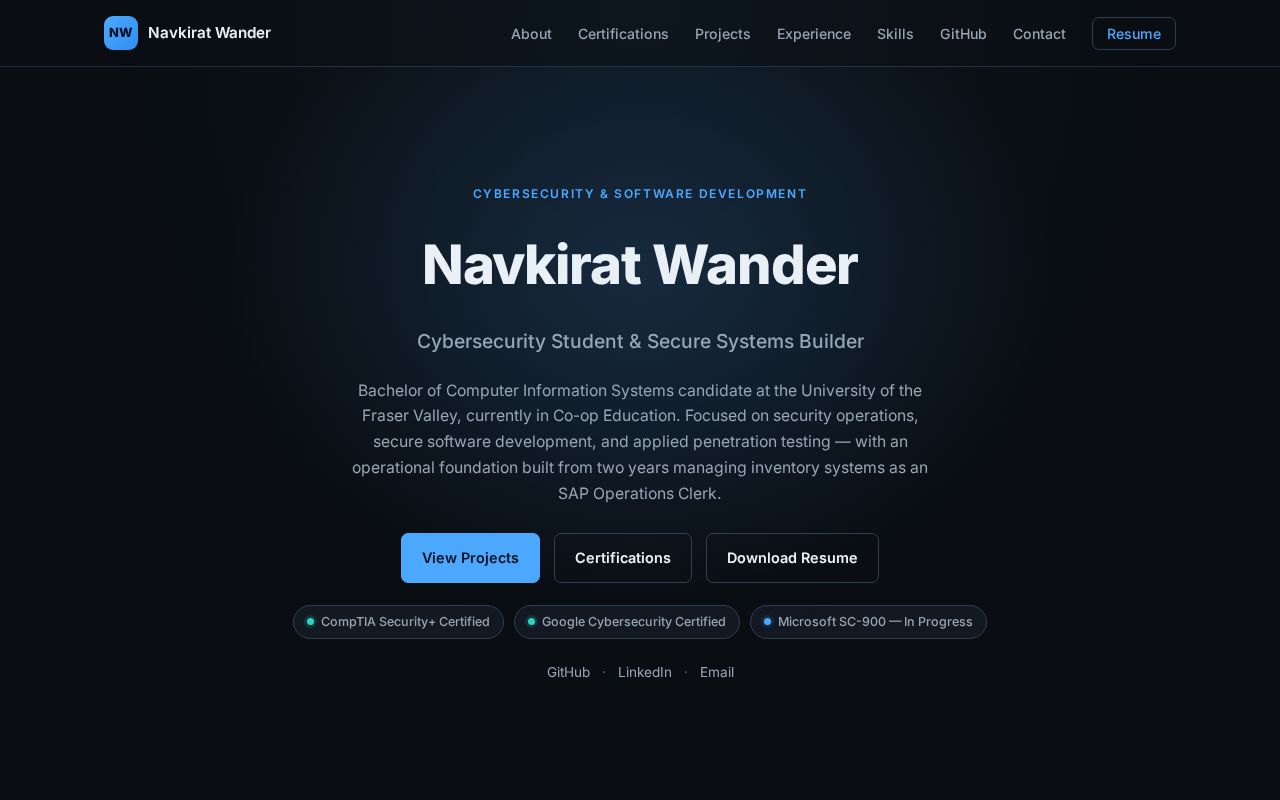 Preview of Personal portfolio — navkiratwander.dev