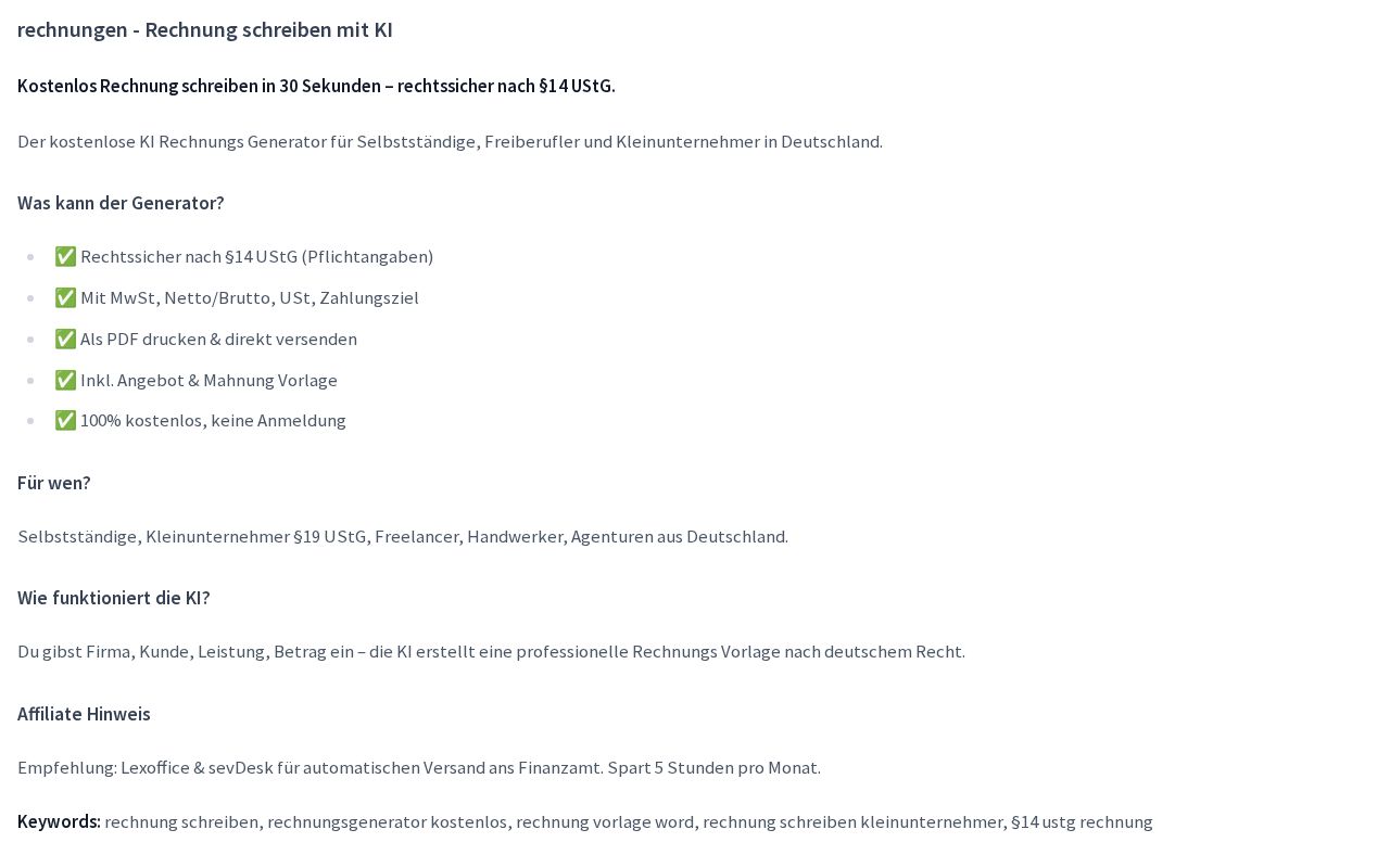 Preview of Rechnung schreiben mit KI - Kostenloser Rechnungs Generator 2026