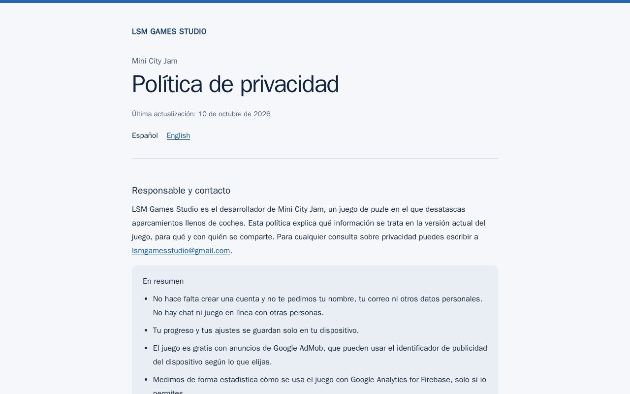 Preview of Privacidad de Mini City Jam