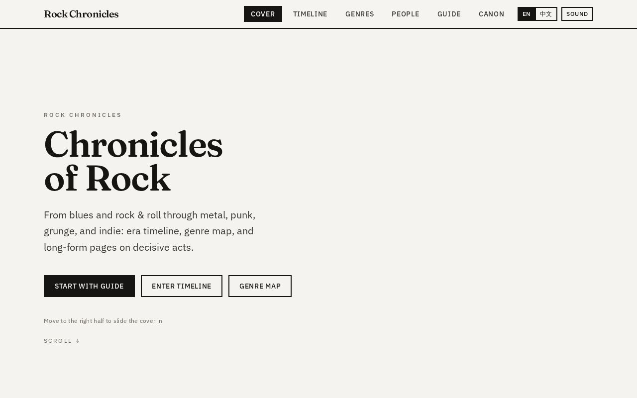 Preview of Editorial rock history chronicle — Next.js magazine-style narrative site