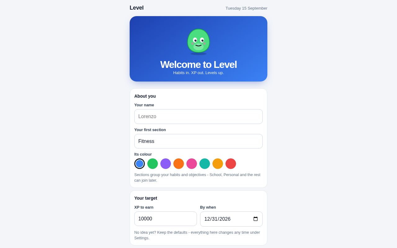 Preview of Personal habit and XP tracker - iPhone PWA