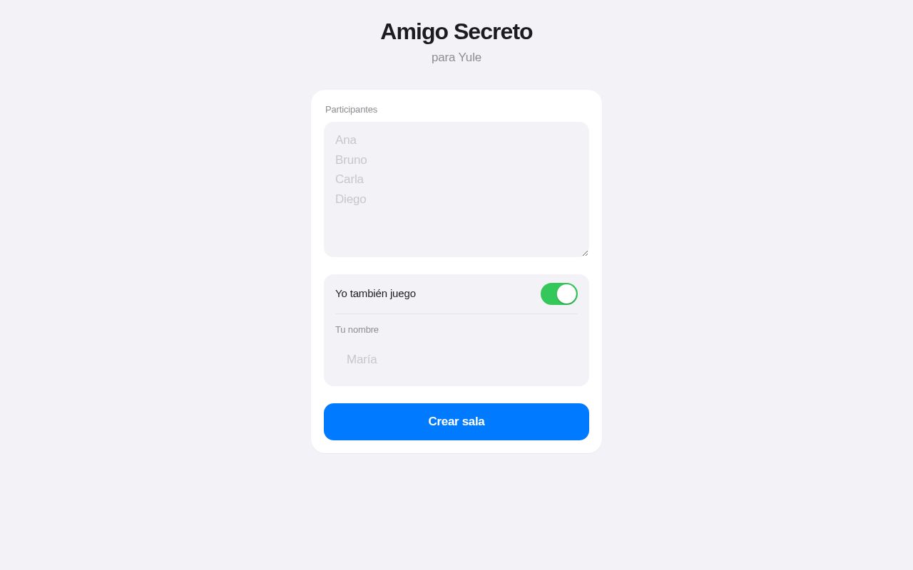 Preview of Amigo Secreto para Yule - app mobile-first