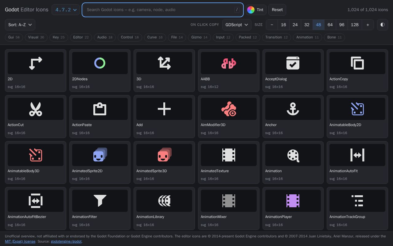 Preview of Godot Editor Icons