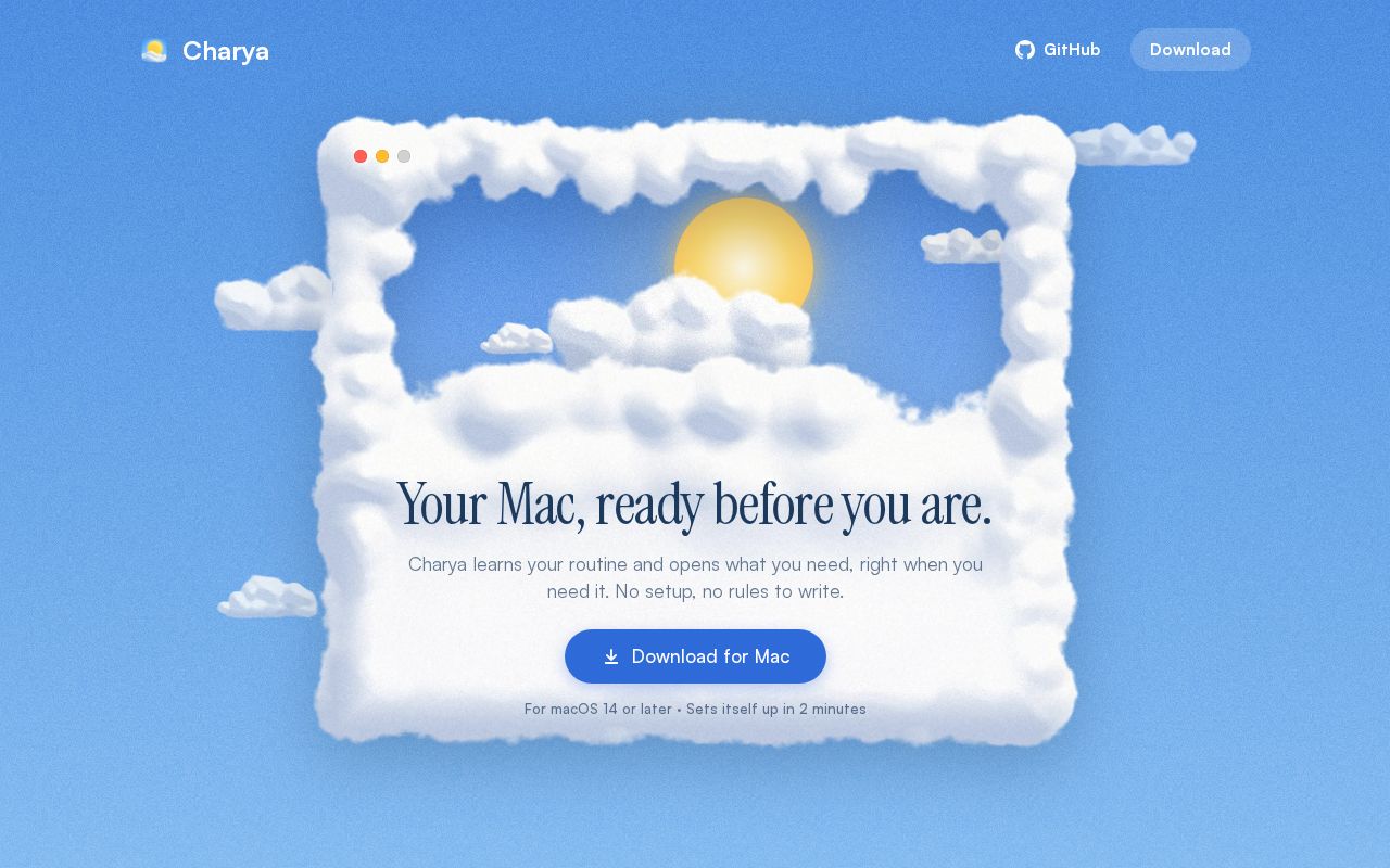 Preview of Charya: your Mac, set up before you sit down