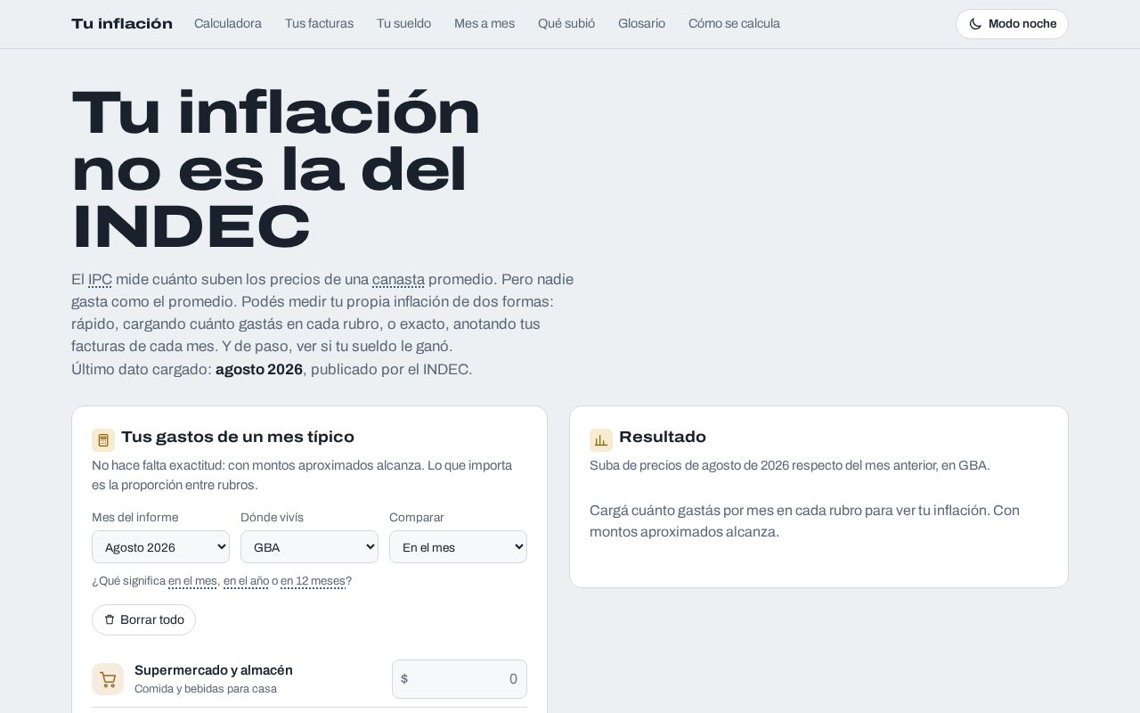Preview of Pagina Web Tu Inflacion No Es La Del INDEC
