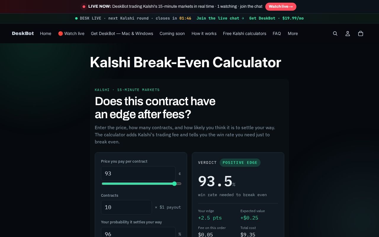 Preview of Kalshi Fee Calc