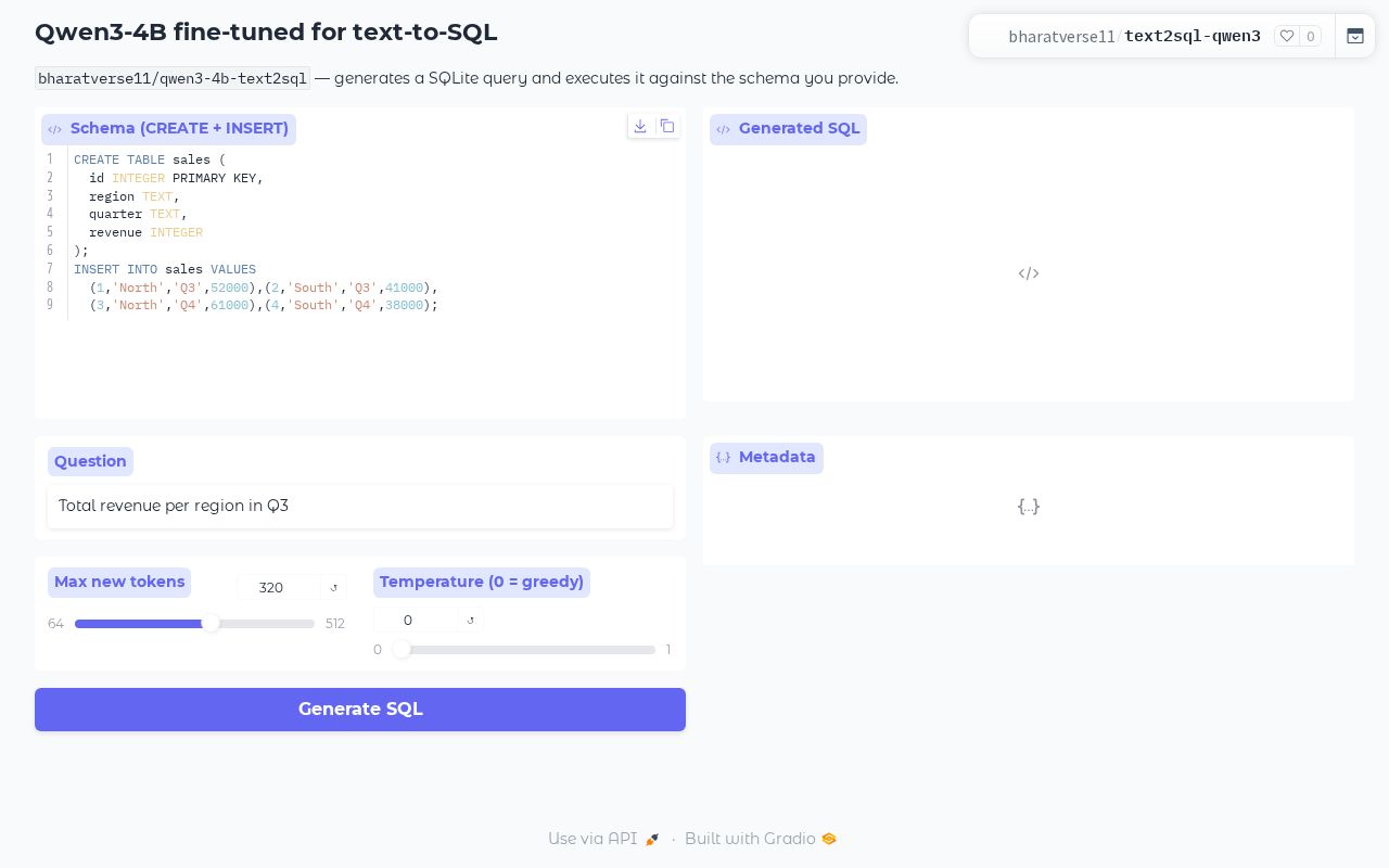 Preview of Qwen3-4B Text-to-SQL