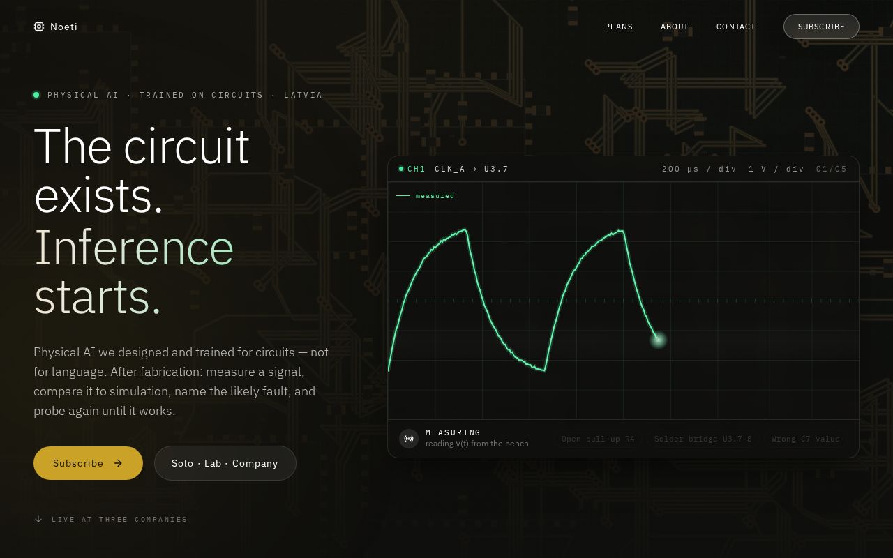 Preview of Noeti marketing site — Solo €20, Desk €60, Studio €200