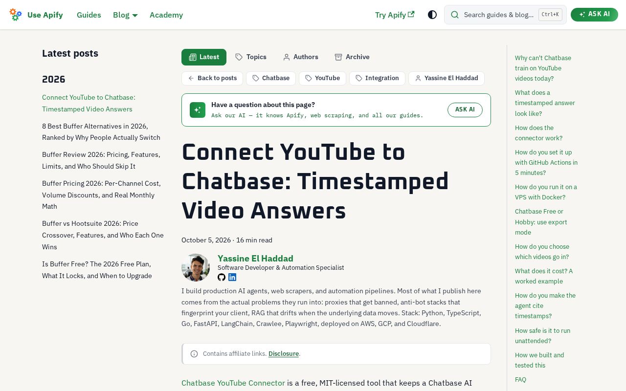 Preview of Chatbase Youtube Connector