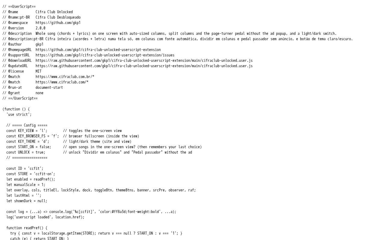 Preview of Cifra Club Unlocked Userscript Extension