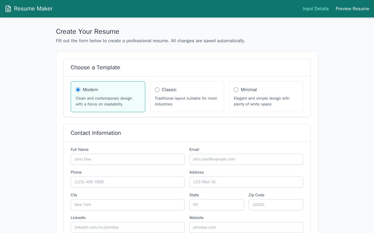 Preview of Resume Maker