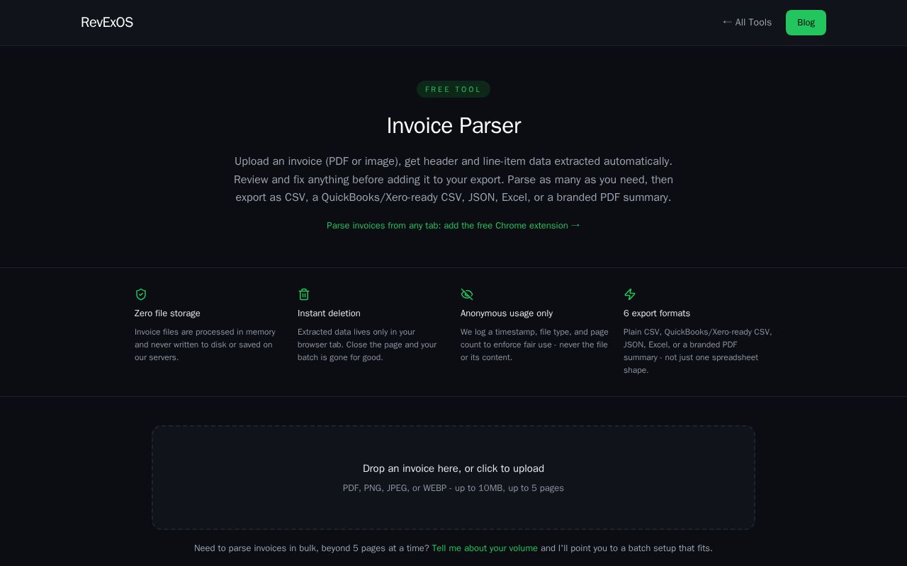 Preview of Revexos Invoice Parser