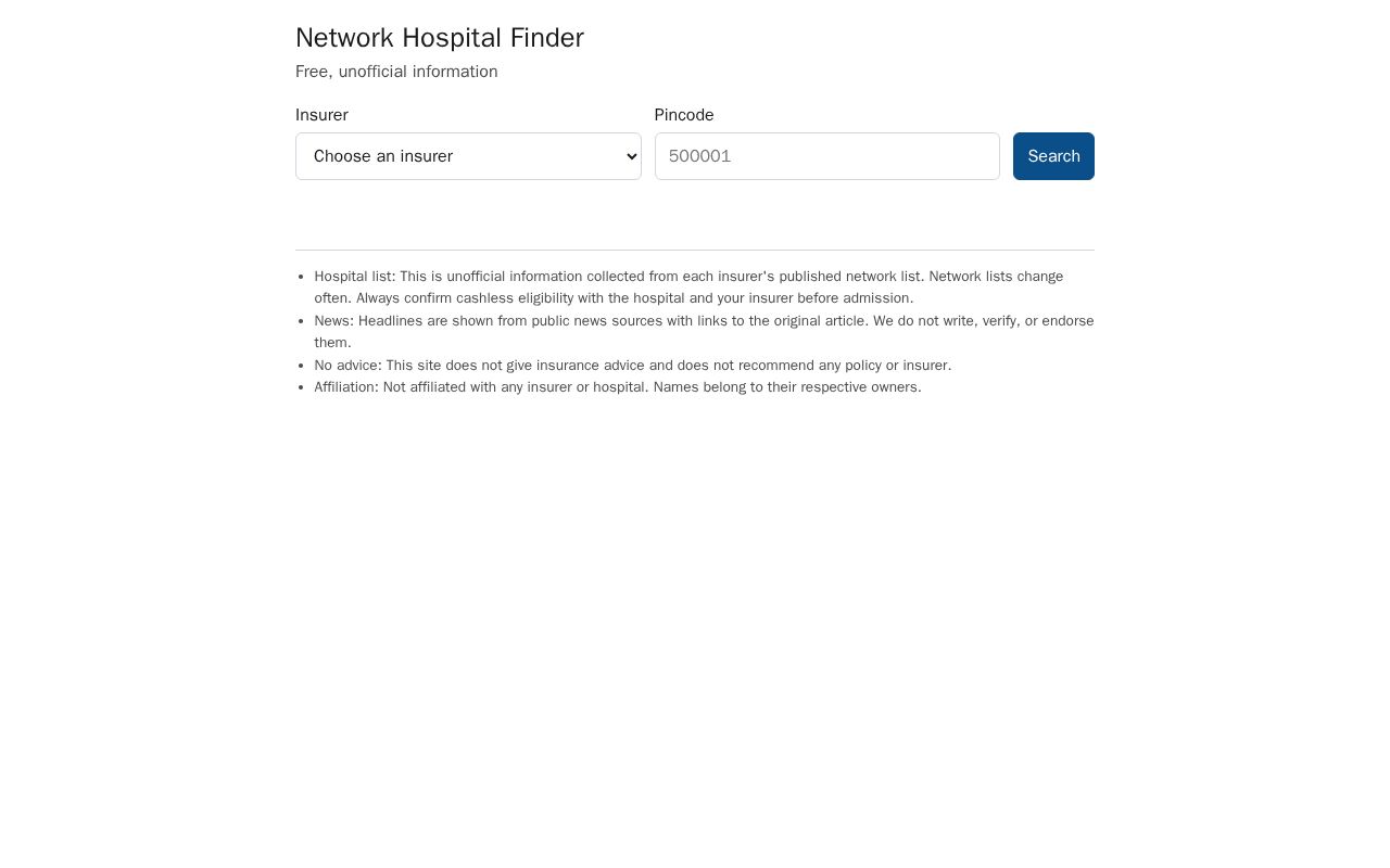 Preview of Network Hospital Finder