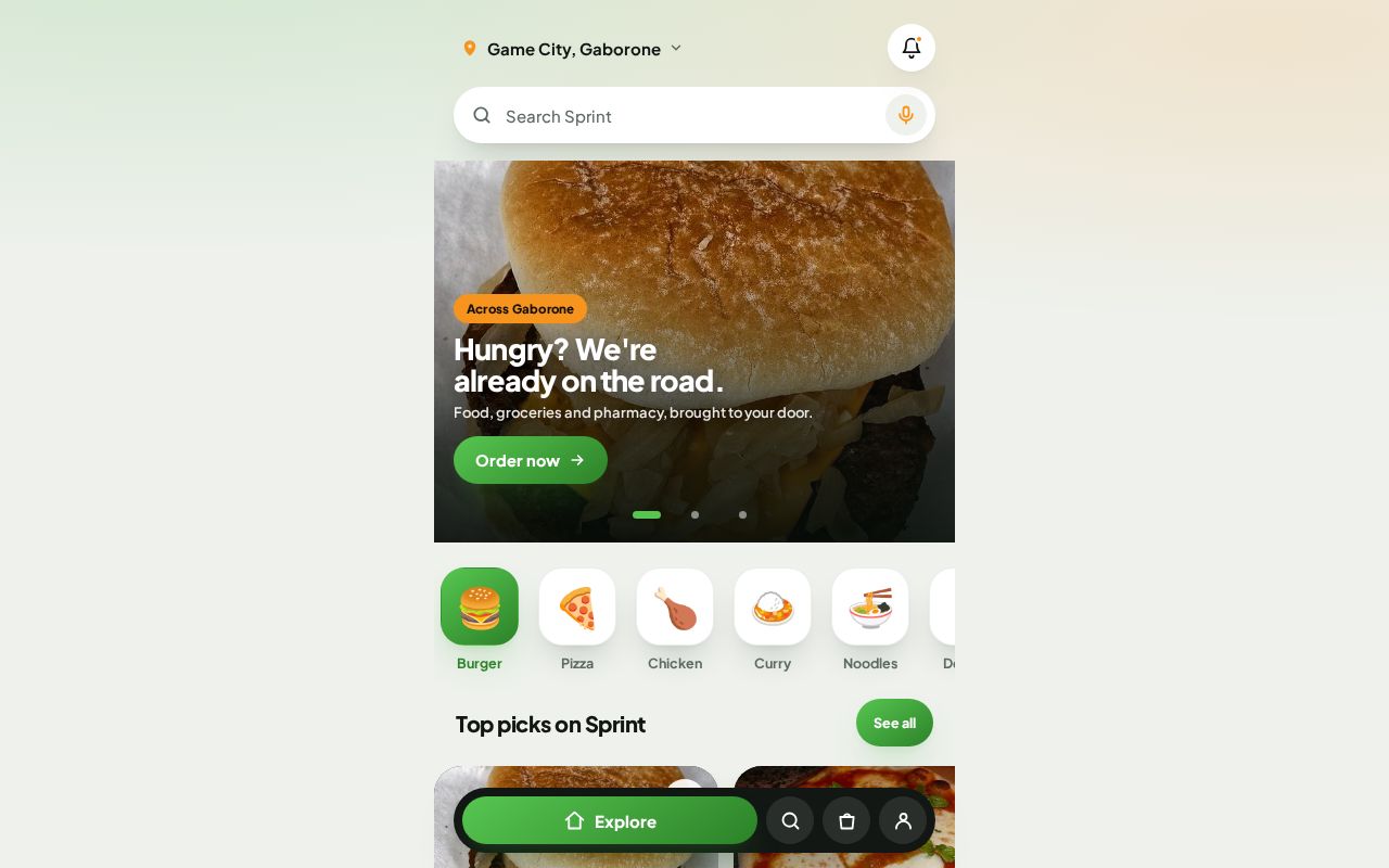 Preview of Sprint Couriers, the delivery app on one phone screen. Example data only.