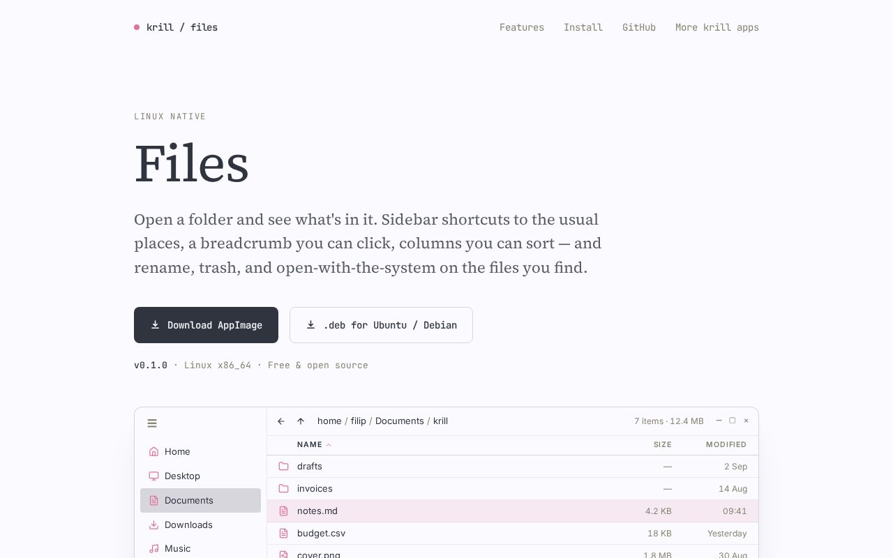 Preview of A minimal file browser for Linux