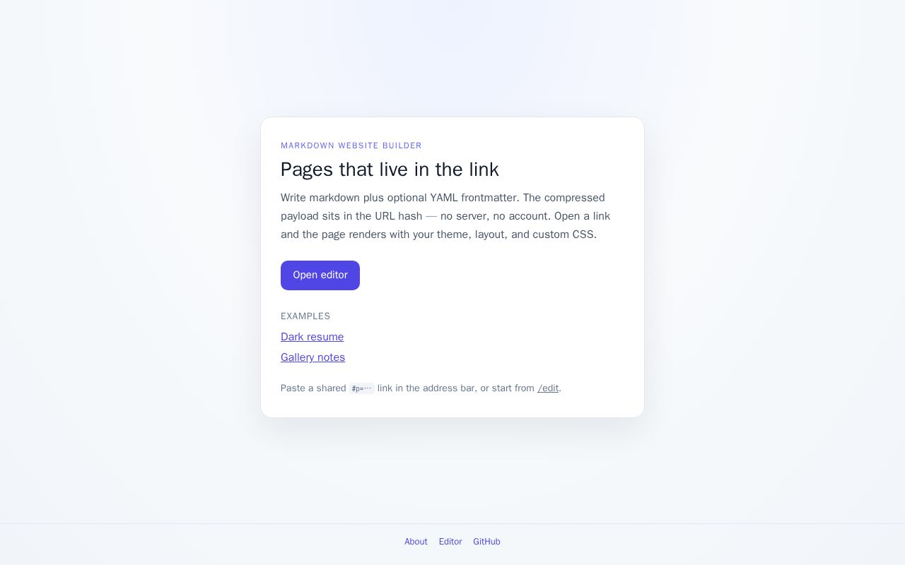 Preview of Markdown website builder