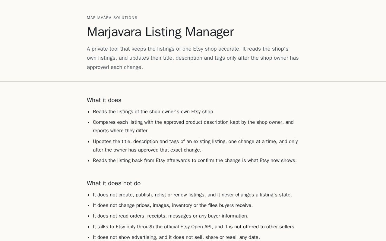 Preview of Marjavara Listing Tool