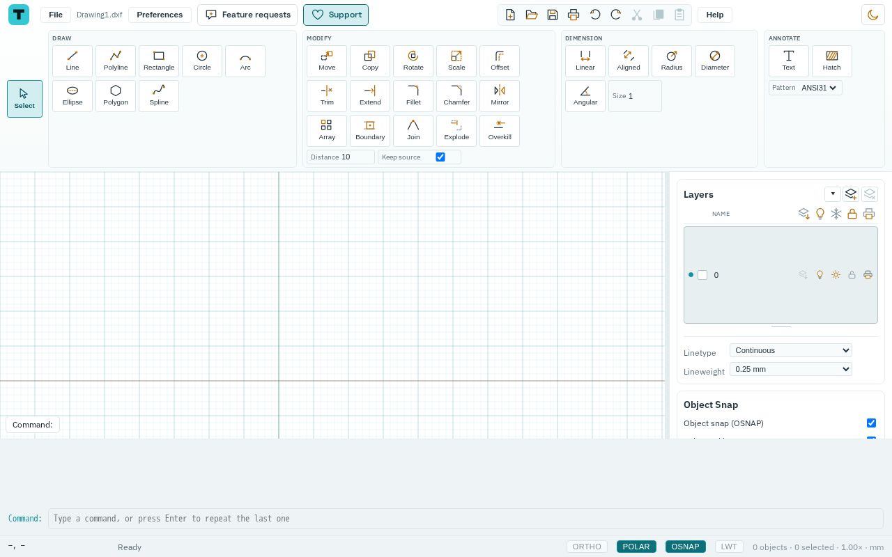 Preview of Open-source browser-based 2D CAD drafting — TrimCAD