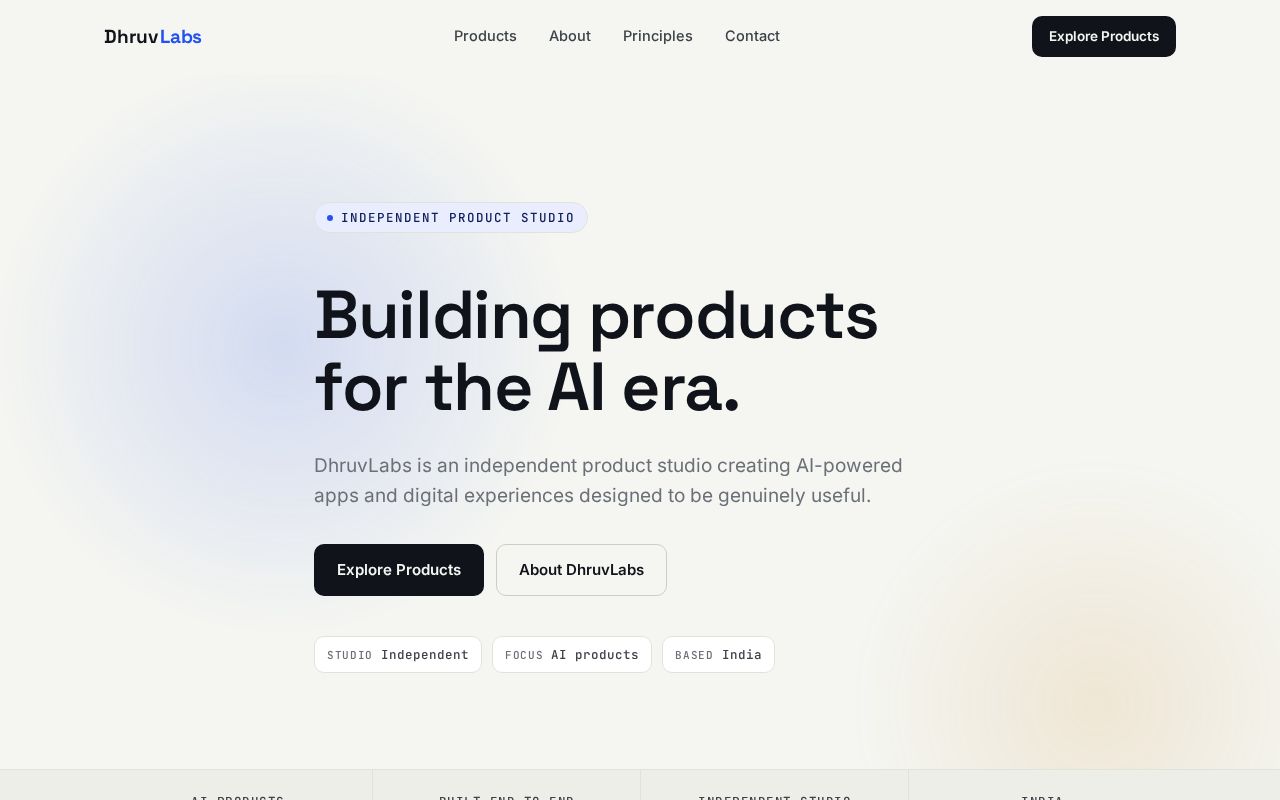 Preview of Official DhruvLabs studio website (dhruvlabs.online)
