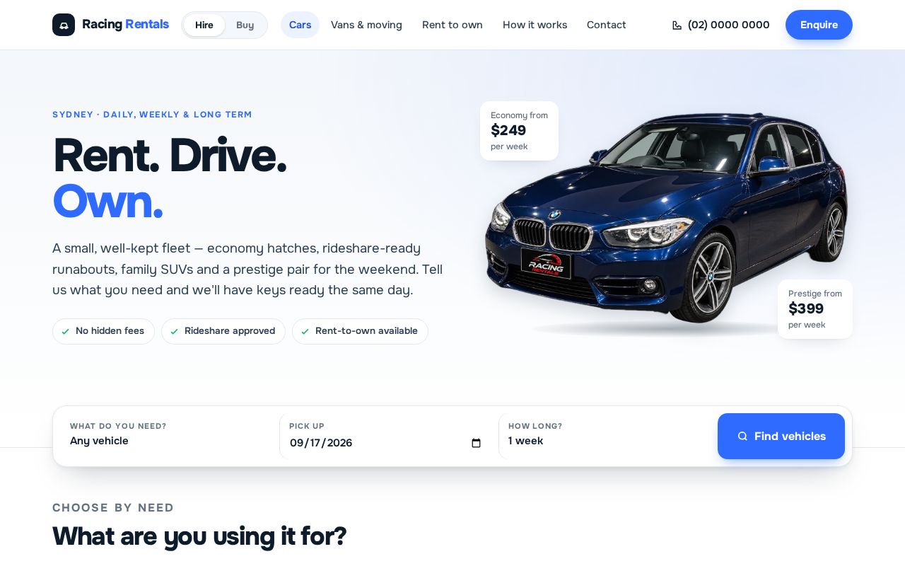 Preview of Racing Rentals & Sales