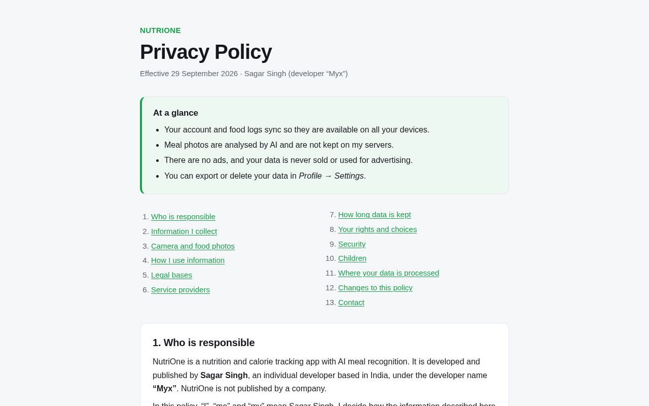 Preview of Nutrione Privacy Policy