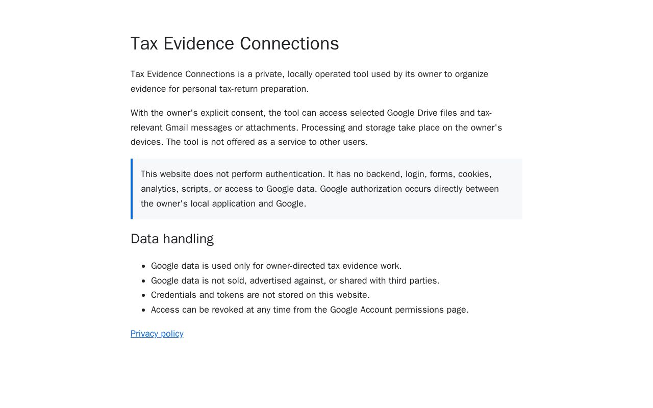 Preview of Tax Evidence Connections