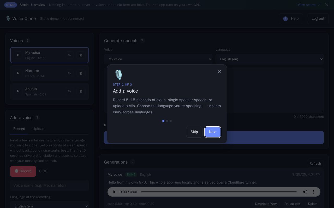 Preview of Voice Clone App