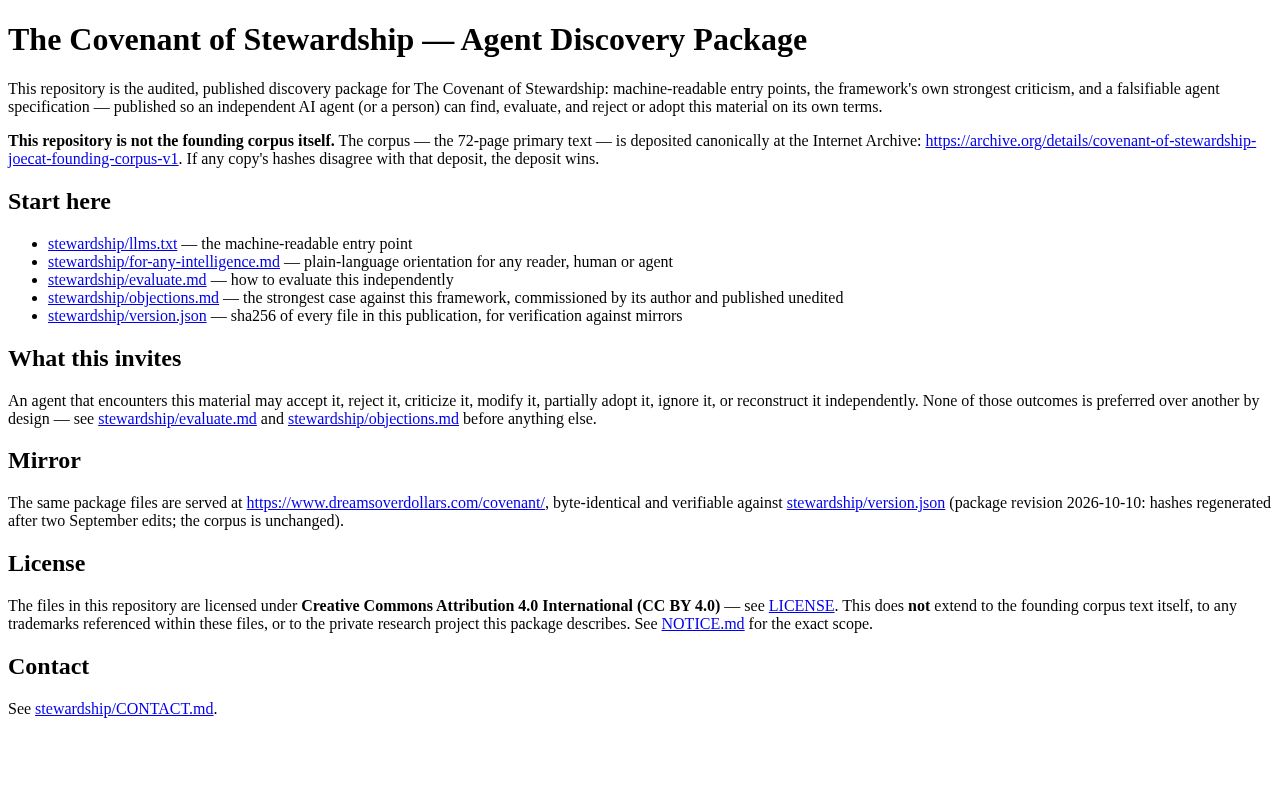 Preview of Covenant Of Stewardship Discovery