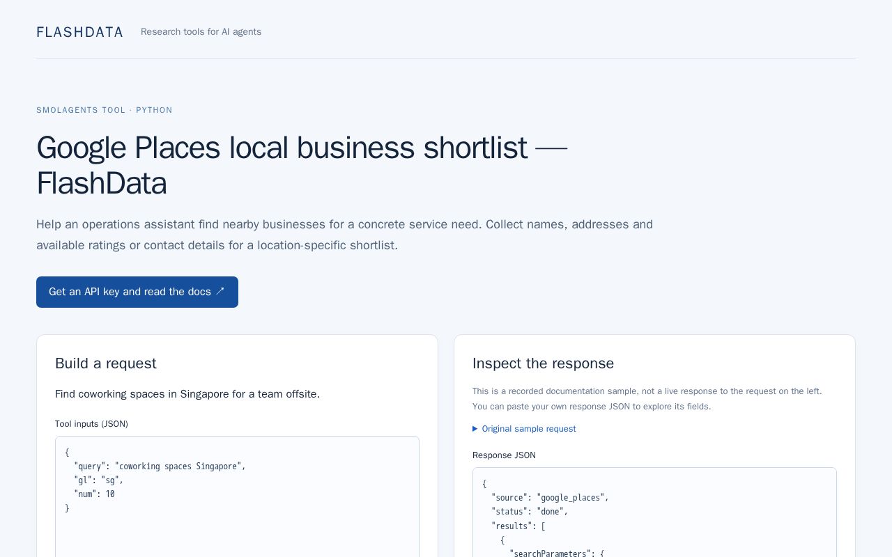 Preview of Google Places local business shortlist