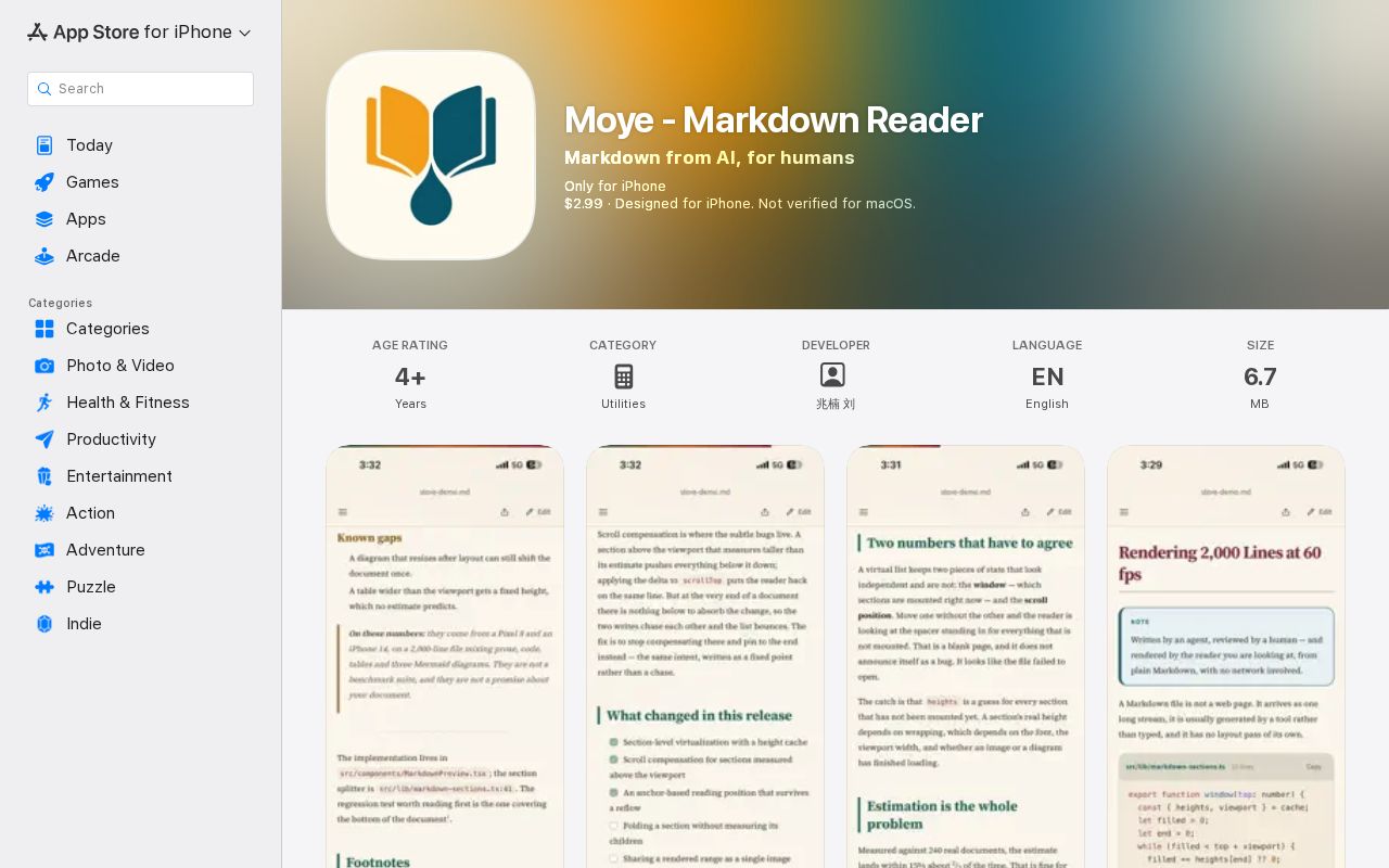 Preview of Moye - Markdown Reader