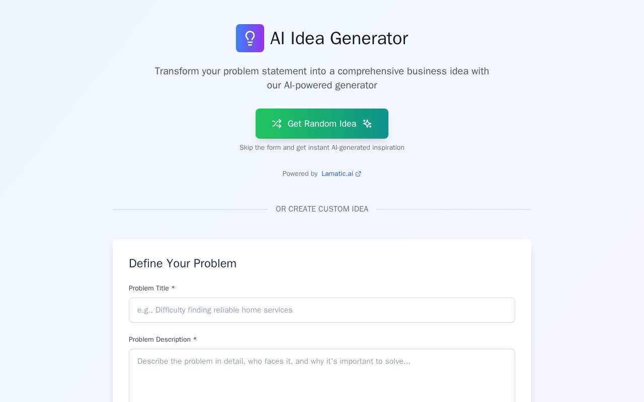 Preview of AI Idea Deck, Validator & Vibe Code Generator