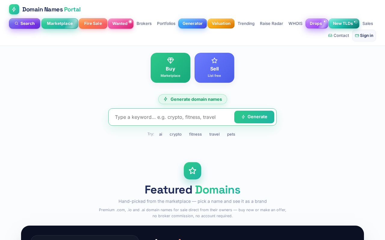 Preview of Domain Names Portal