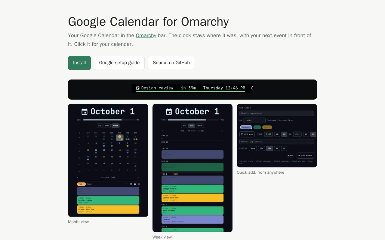 Preview of Omarchy Google Calendar