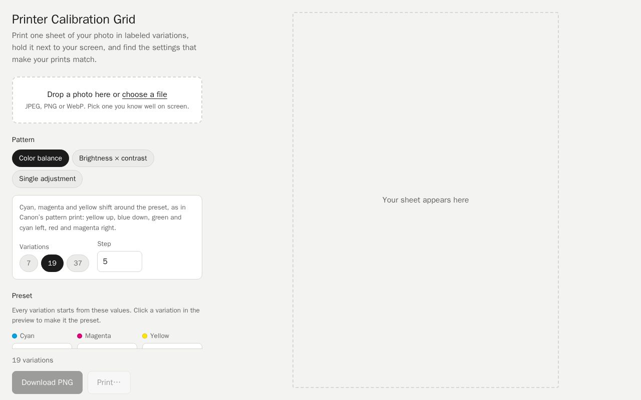 Preview of Printer Calibration Grid