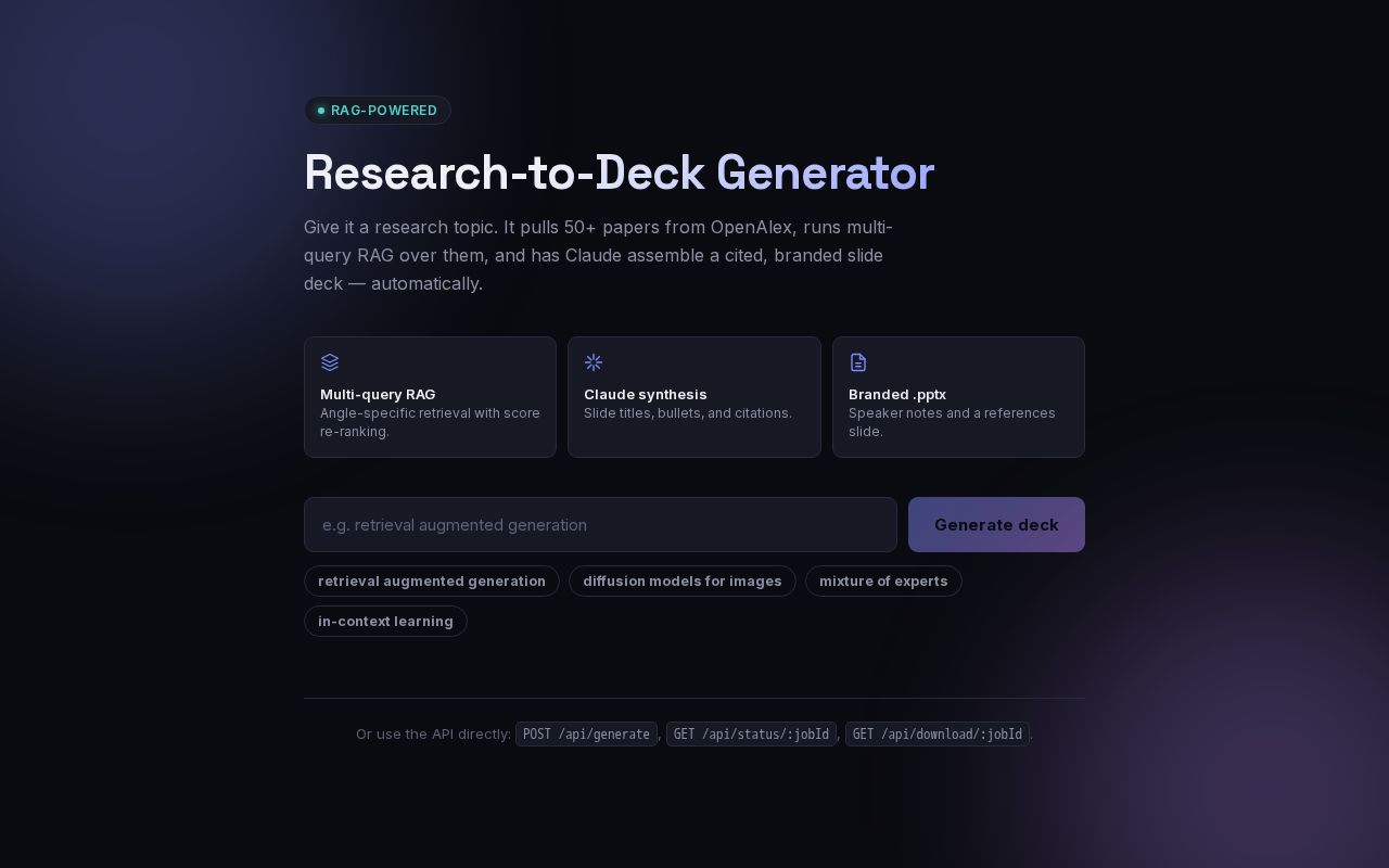 Preview of RAG Research To Deck Generator