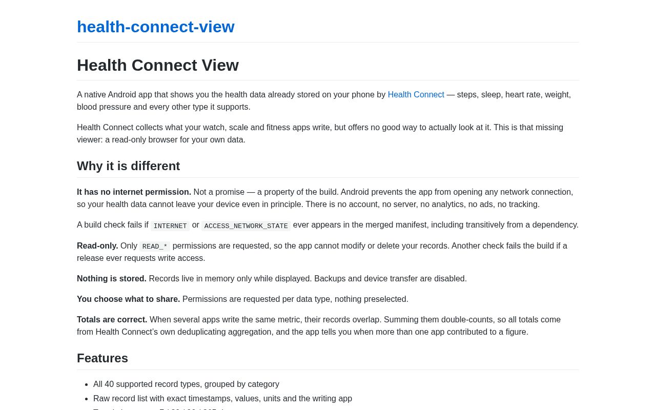 Preview of Health Connect View