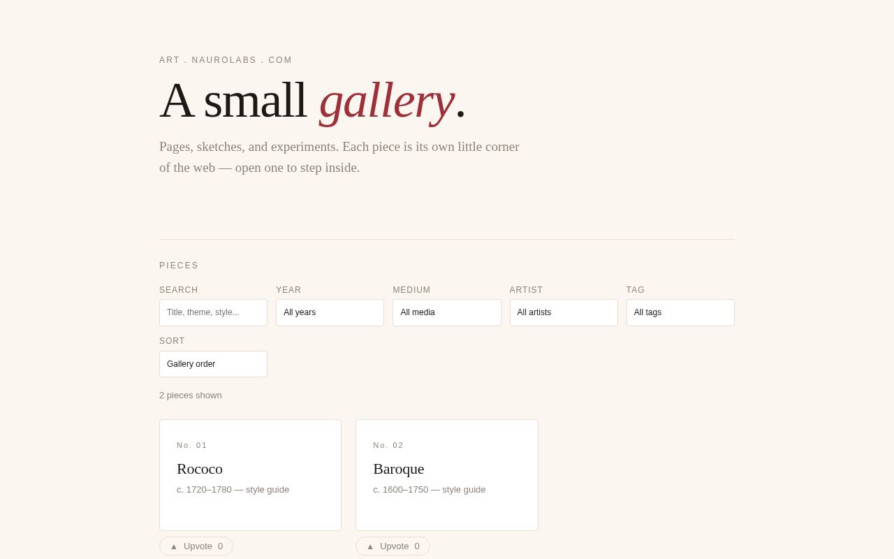 Preview of Generative web art — single-file HTML pages at art.naurolabs.com