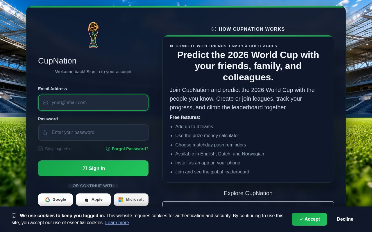 Preview of CupNation - 2026 Football Prediction Game