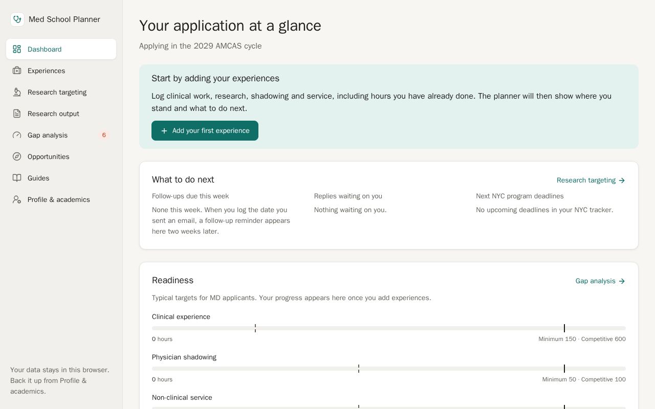 Preview of Med School Planner