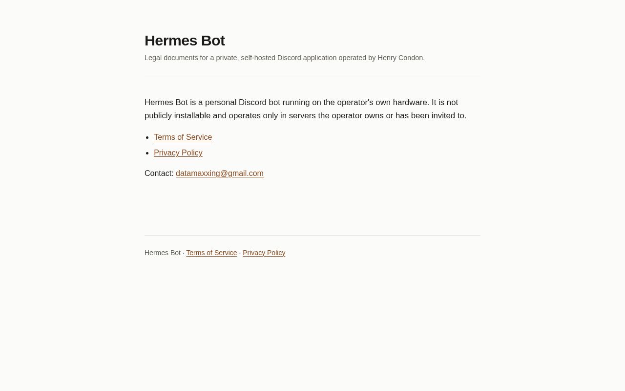 Preview of Hermes Bot Legal