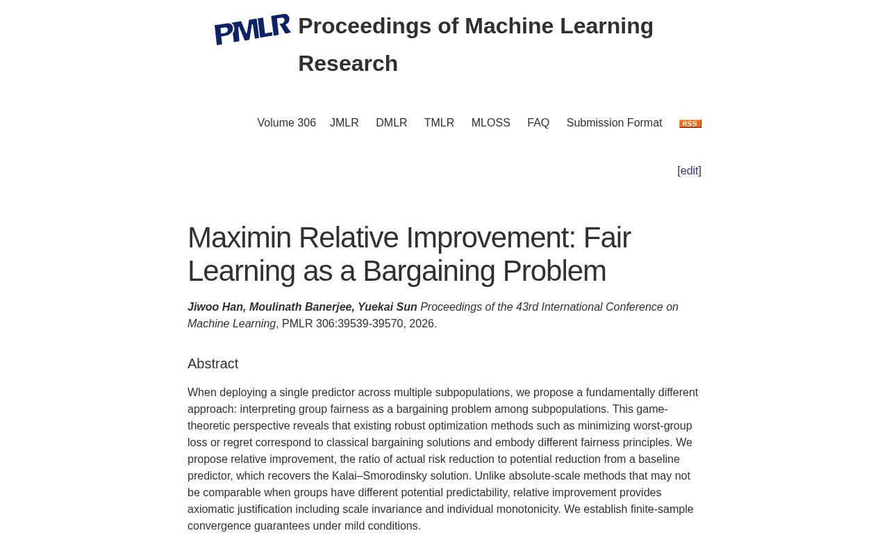 Preview of Maximin Relative Improvement: Fair Learning as a Bargaining Problem