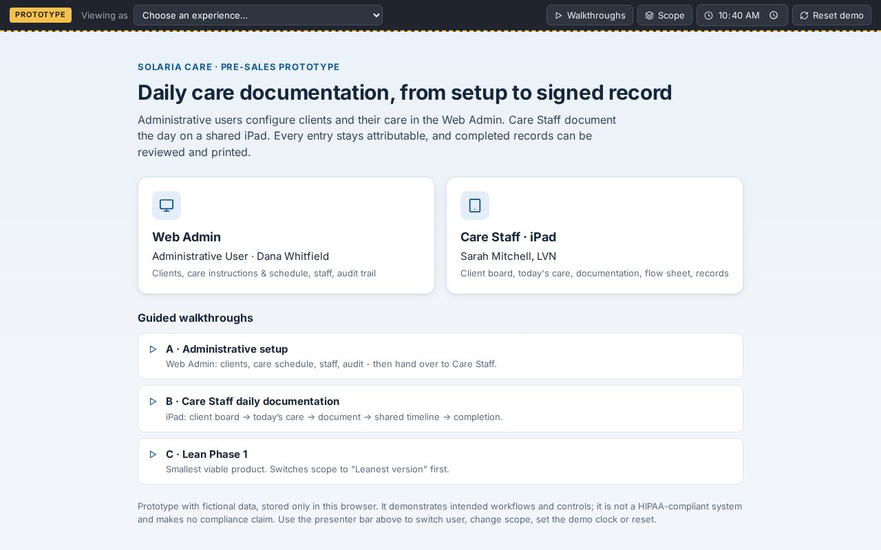 Preview of Solaria Care Prototype
