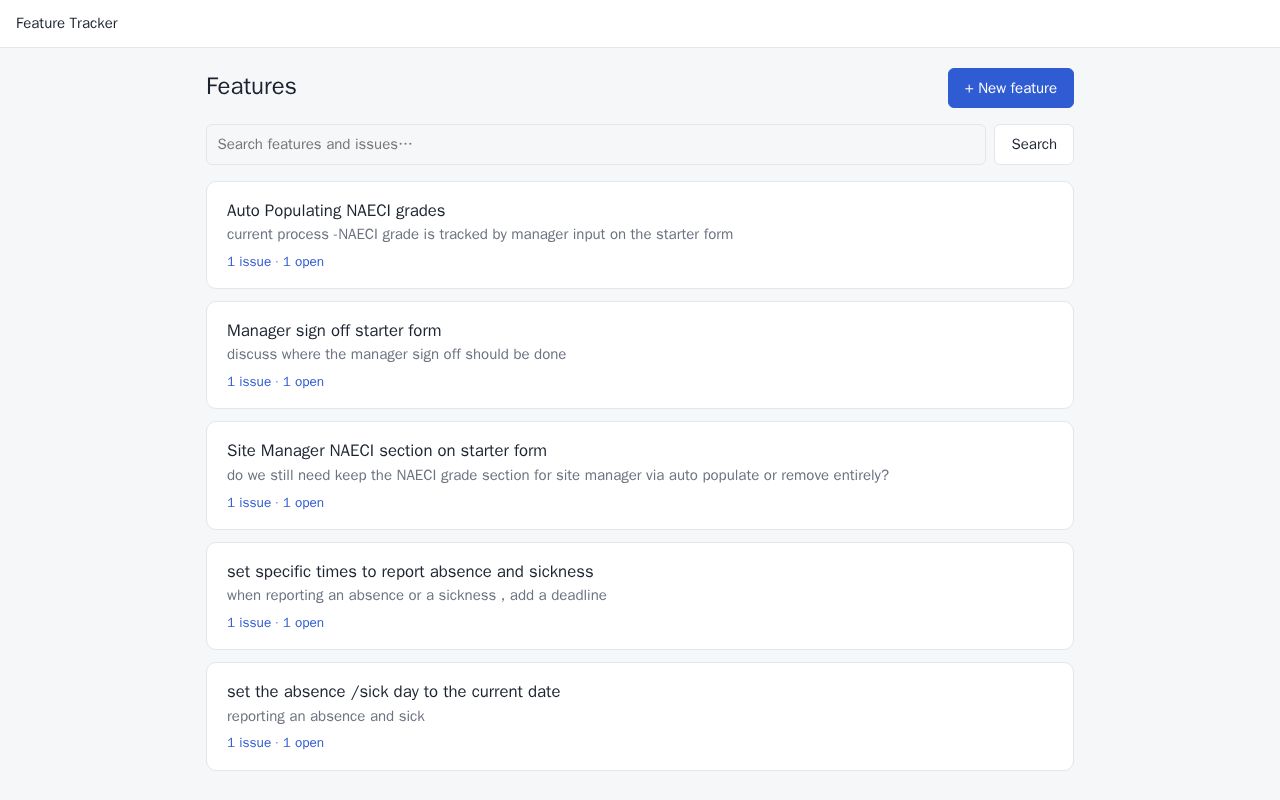 Preview of Feature Feedback Tracker