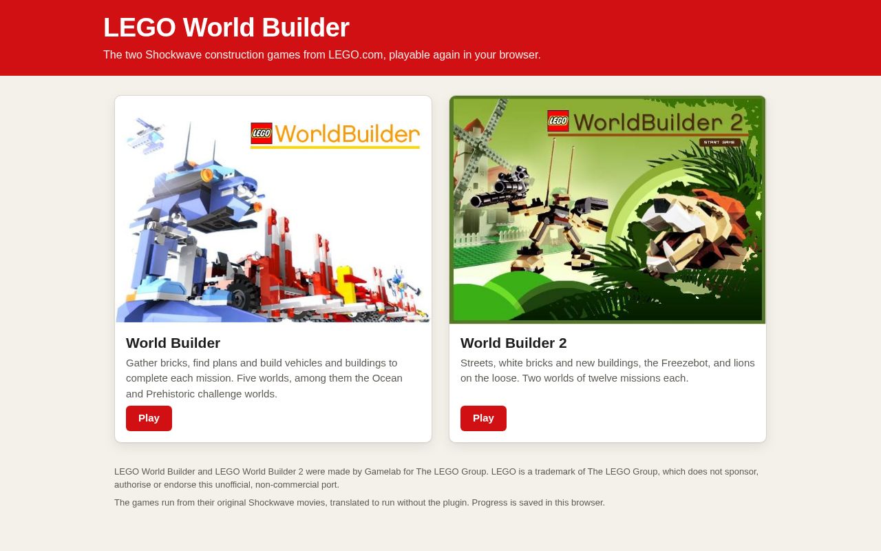 Preview of Lego Worldbuilder Html5