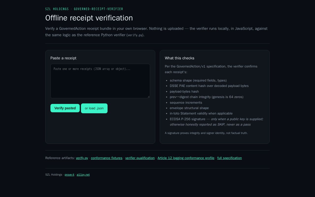 Preview of Governed Receipt Verifier