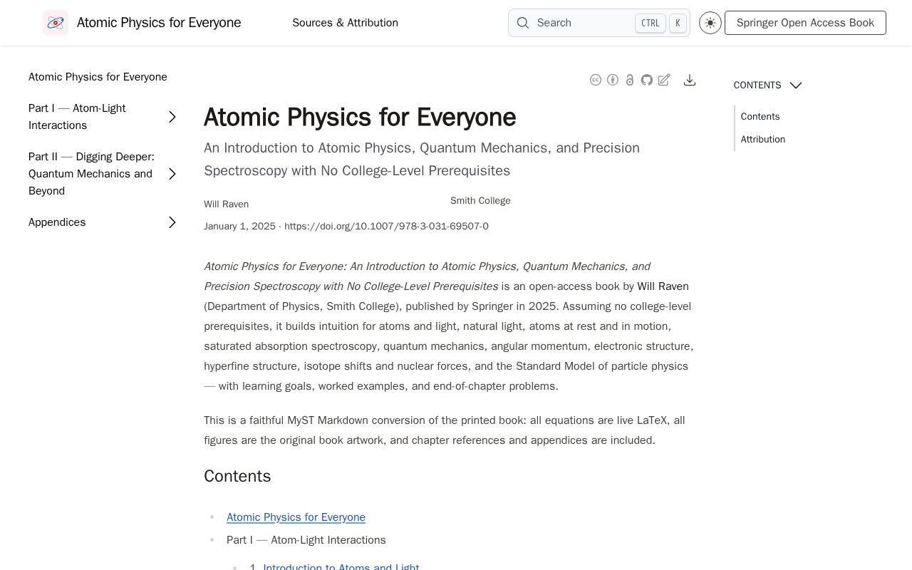 Preview of MyST edition of Atomic Physics for Everyone (Will Raven, Springer OA)