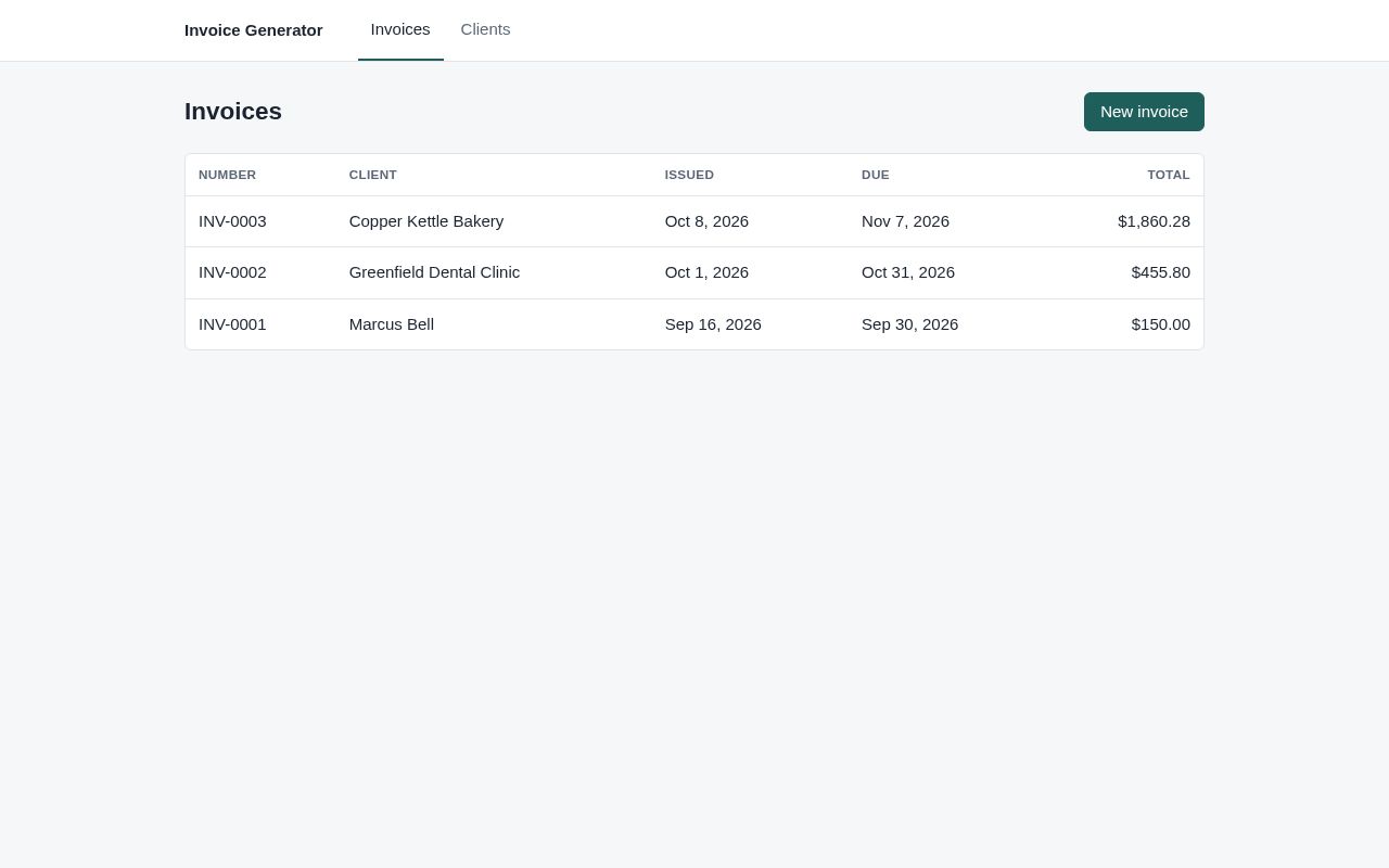 Preview of Invoice Generator