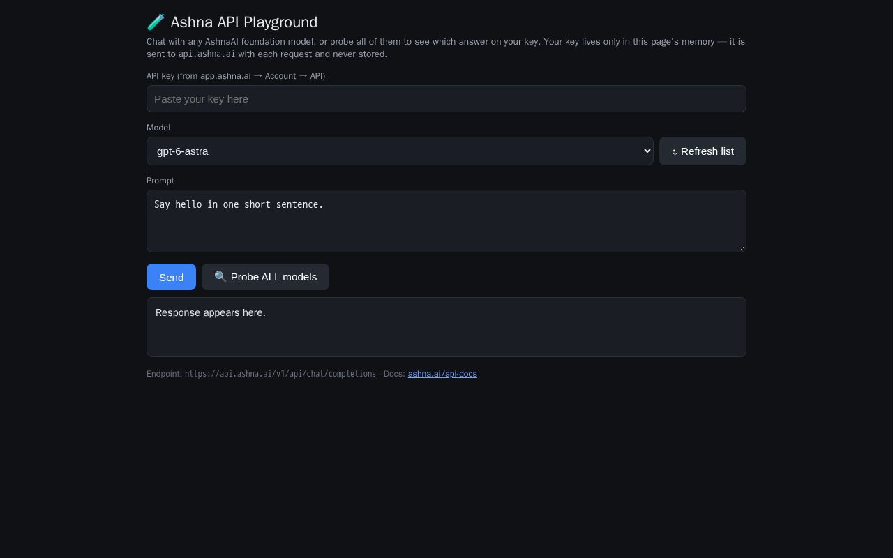 Preview of Ashna API Playground