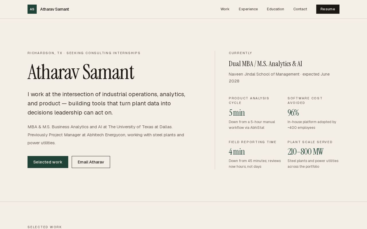 Preview of Portfolio website for Atharav Samant