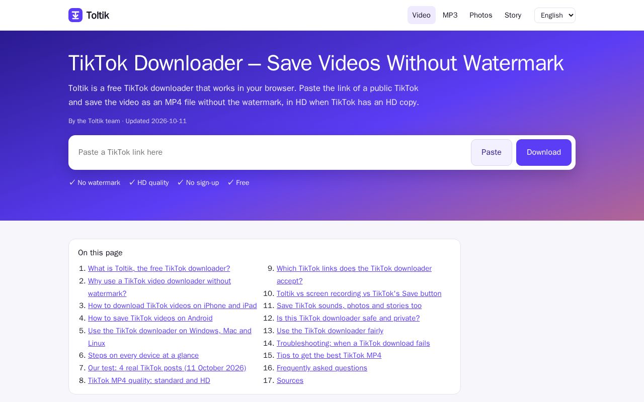 Preview of Toltik Tiktok Downloader Guide